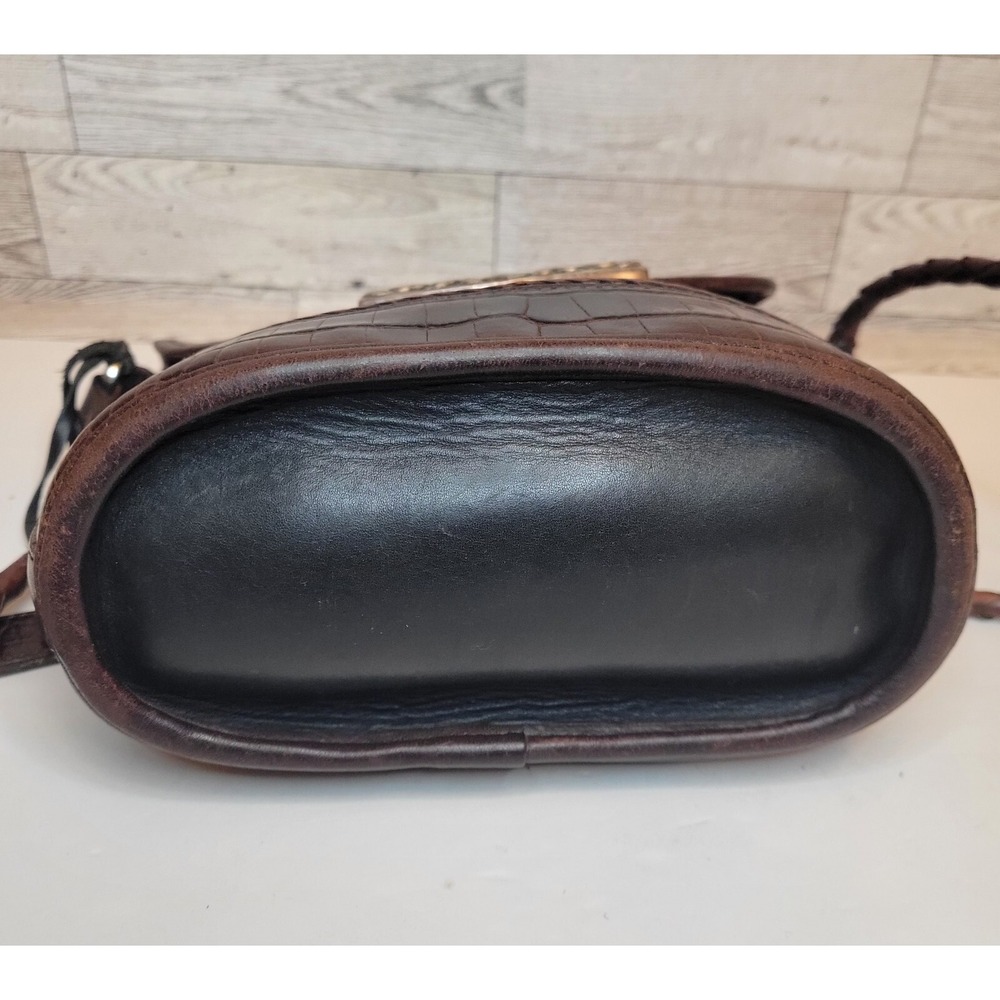 VTG Brighton Classic Brown Black Moc Crocodile Leather Shoulder Bag Crossbody - Picture 8 of 16